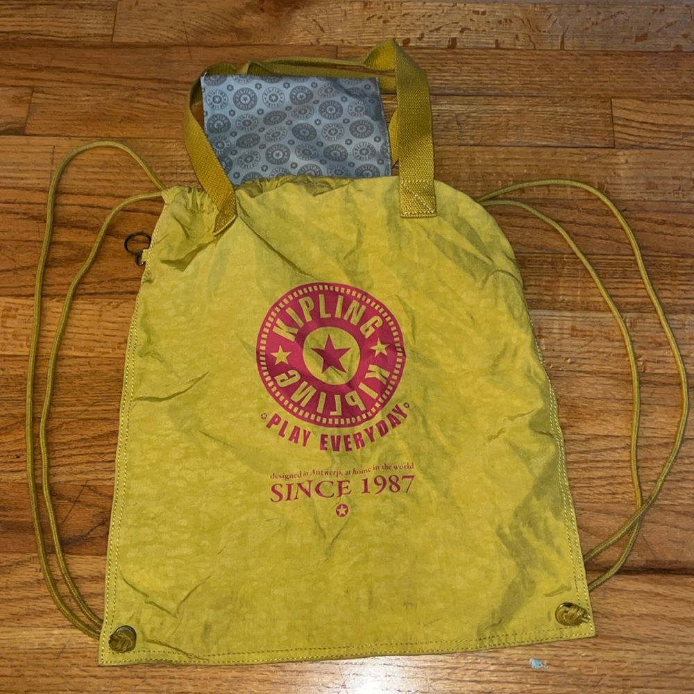 Kipling Drawstring Bag yellow and pink knapsack